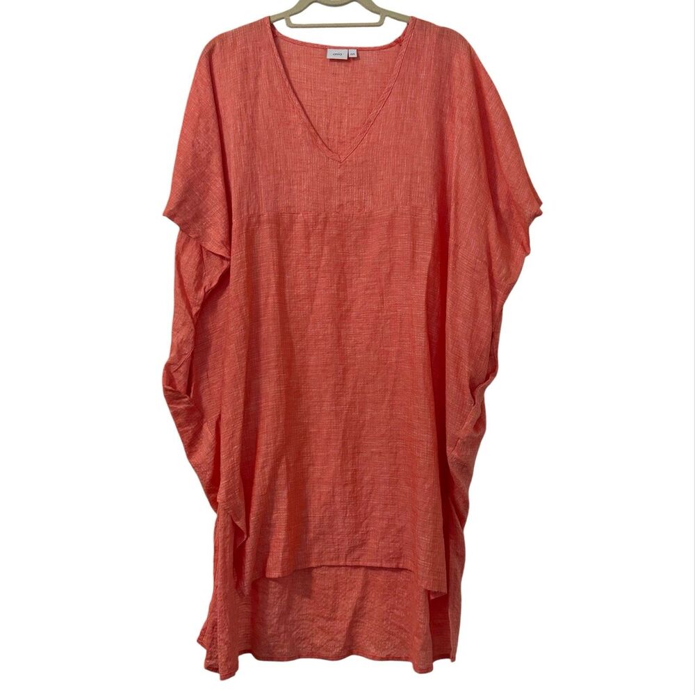Onia‎ Linen Blend Kaftan Dress O/S Coral Relaxed Resort Wear Vacation Lagenlook